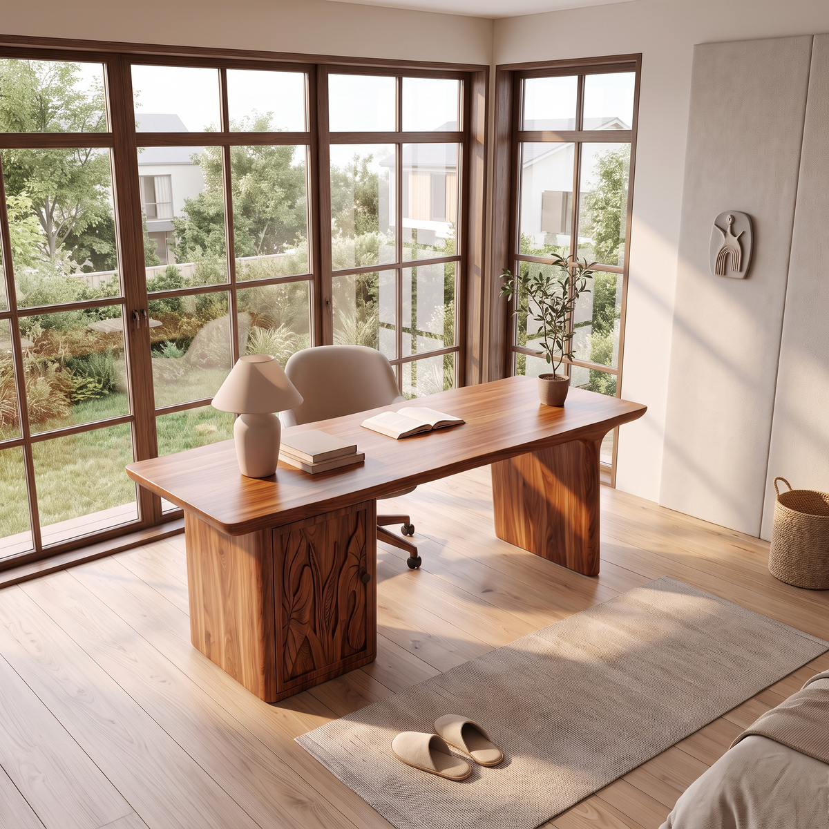 Contemporary Executive Desk With Side Storage Cabinet For Home Office