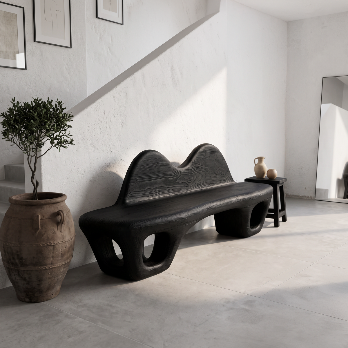 Gothic Halloween Accent Bench With Dramatic Rounded Silhouette For Hallway