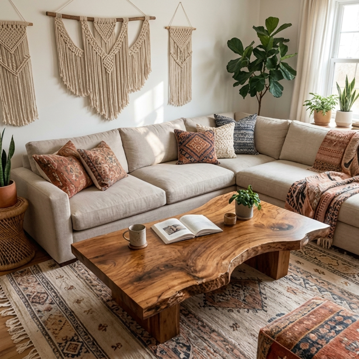 Live Edge Coffee Table, Rustic Sculptural Solid Wood Slab Centerpiece