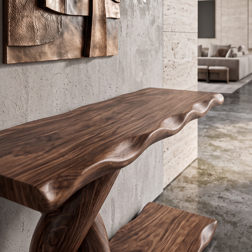 Contemporary Console Table With Spiral Base And Lower Display Shelf For Living Room