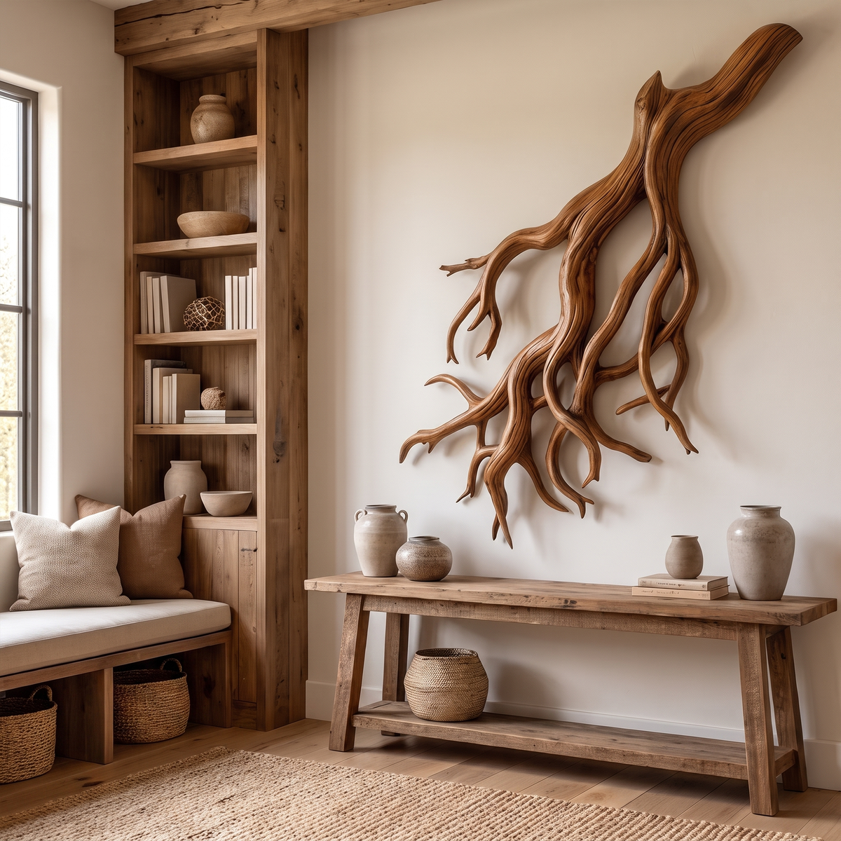 Carved Wood Wall Art, Hand Holding Clover Rustic Sculpture