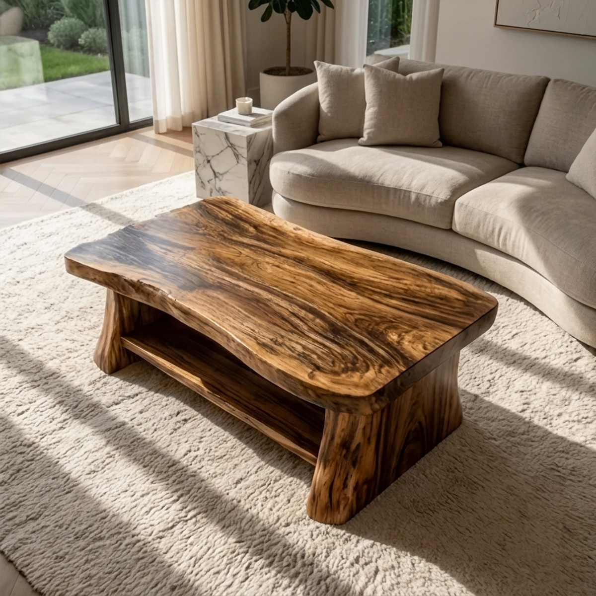 Slab Wood Coffee Table, Rustic Solid Tamarind Center Table