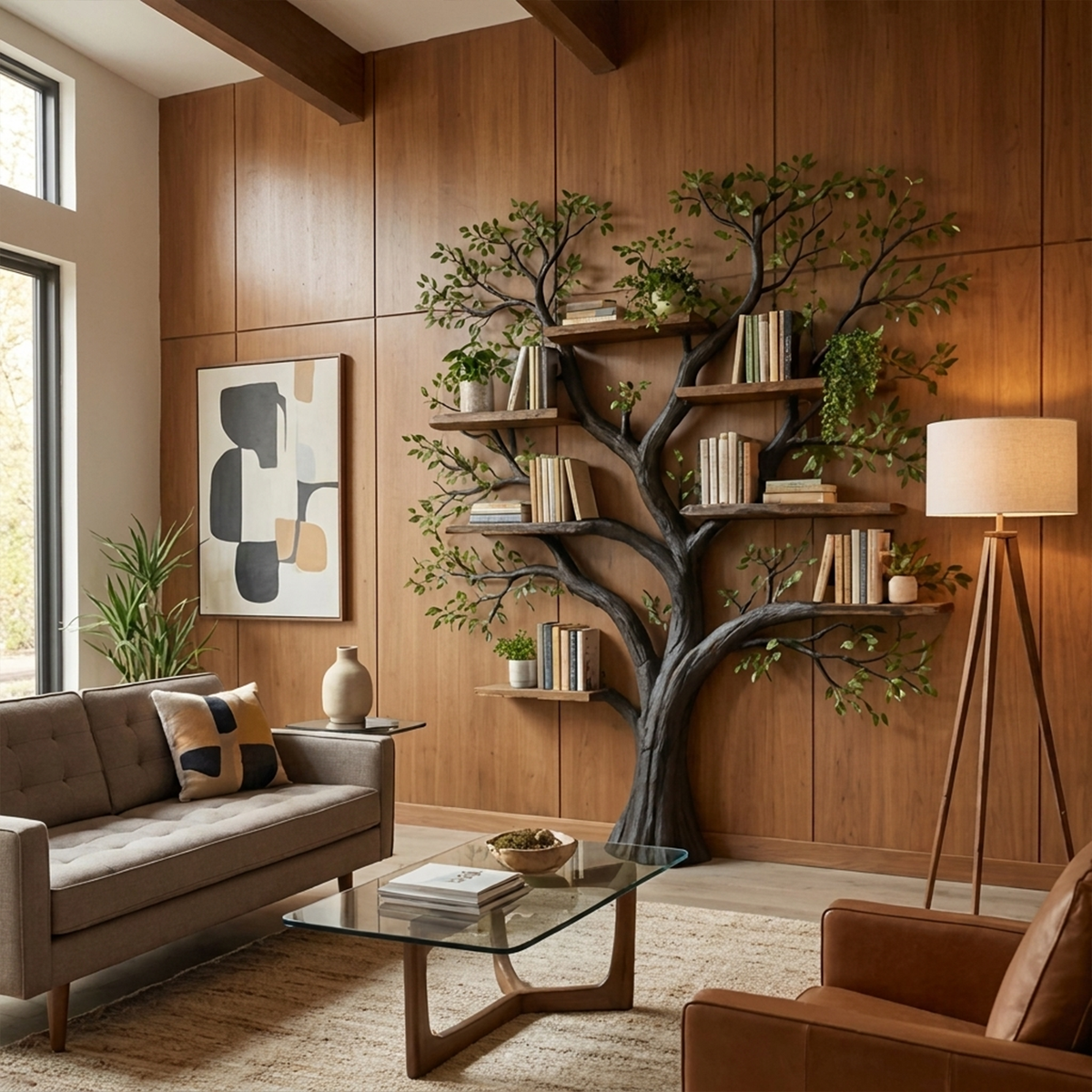 Wall Mounted Tree Bookcase, Floating Branch Display Shelf in Wood