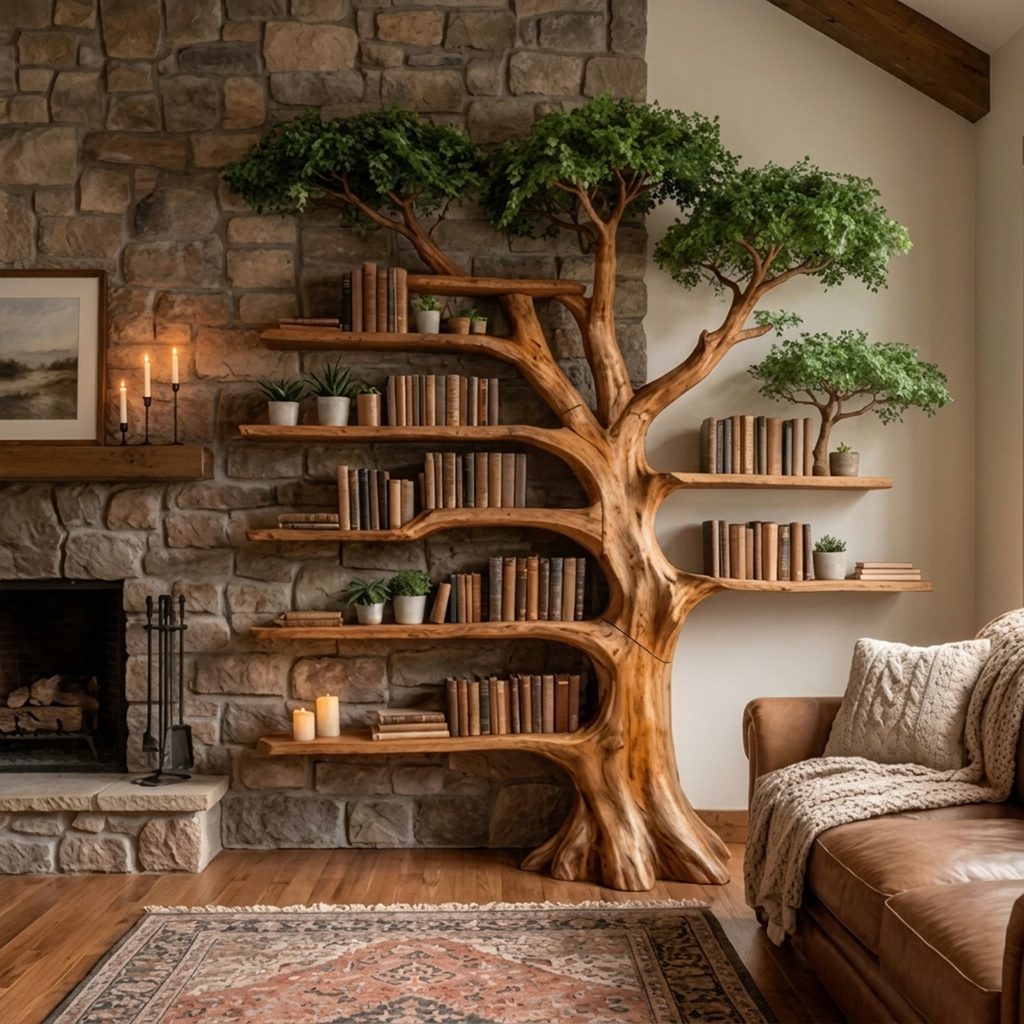Tree Bookcase with Bench Seat 70x80 in – Squid Handicraft