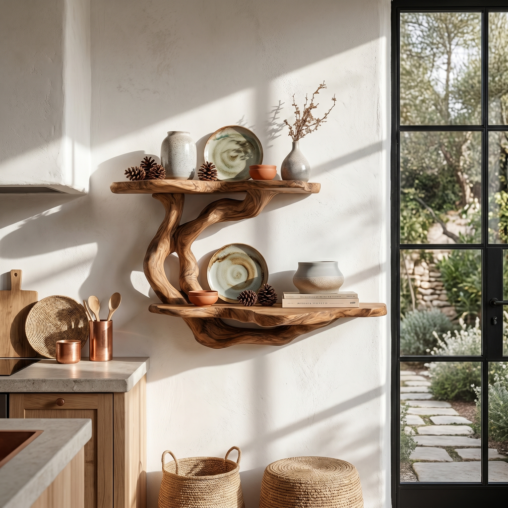 Tree Floating Shelf, Sculptural Wood Wall Shelf for Living Room