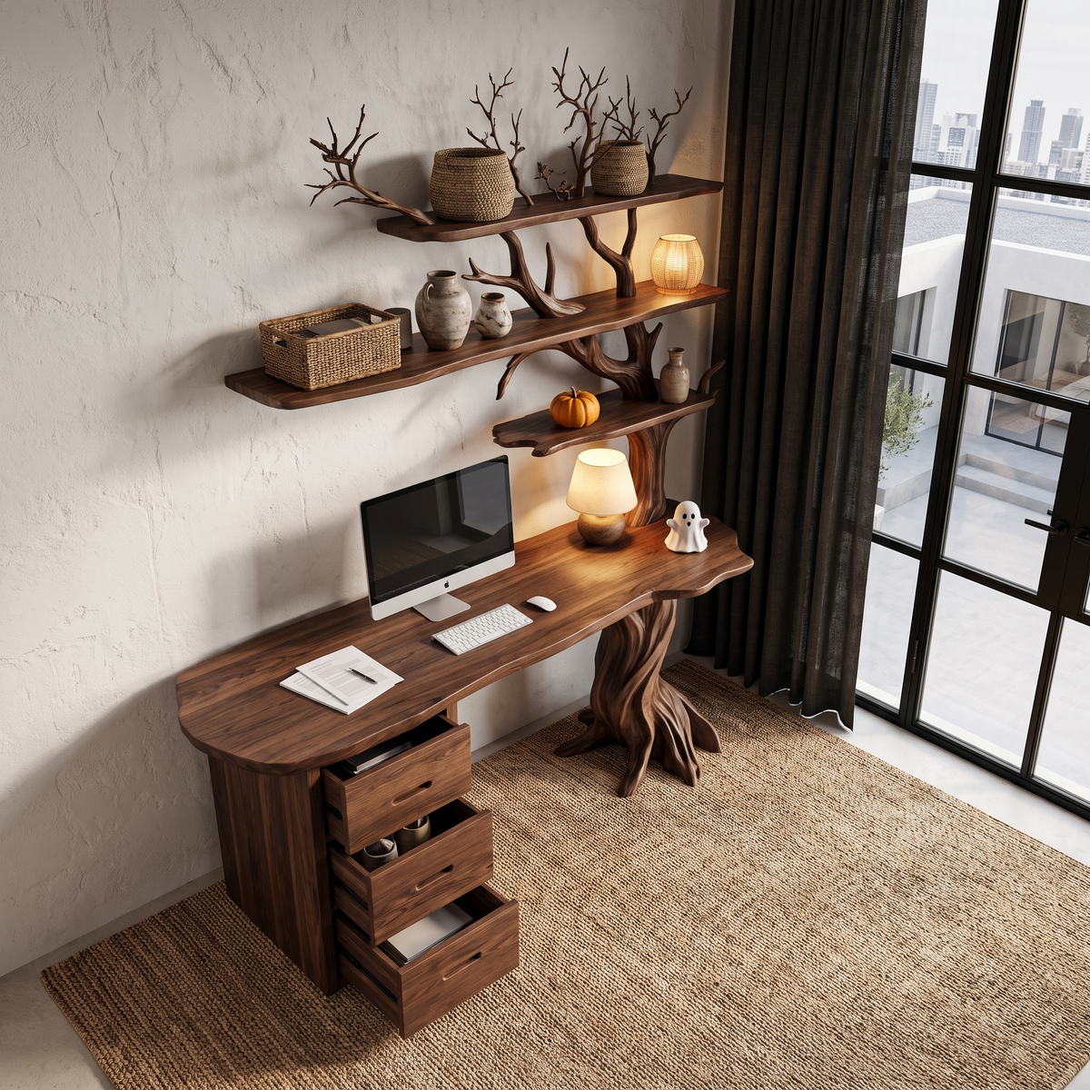 Contemporary Halloween Writing Desk With Haunted Tree Silhouette For Bedroom
