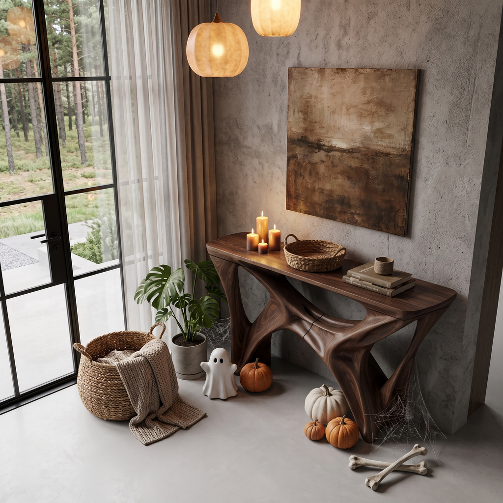 Gothic Halloween Console Table With Spider Web Inspired Base For Entryway