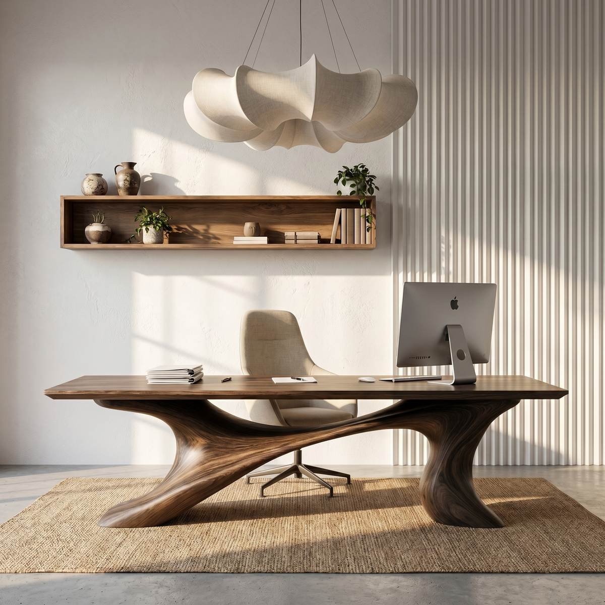 Sculptural Wood Office Desk, Organic Modern Executive Workstation