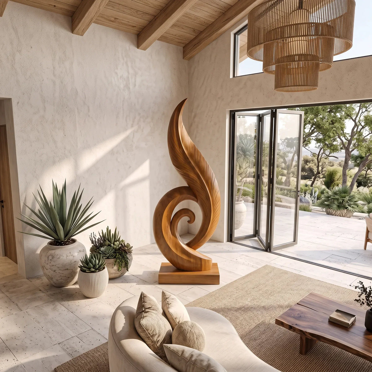 Mid Century Abstract Wood Sculpture For Luxury Living Room