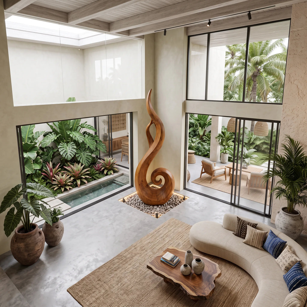 Handcrafted Spiral Wood Sculpture For Luxury Foyer Home Decor