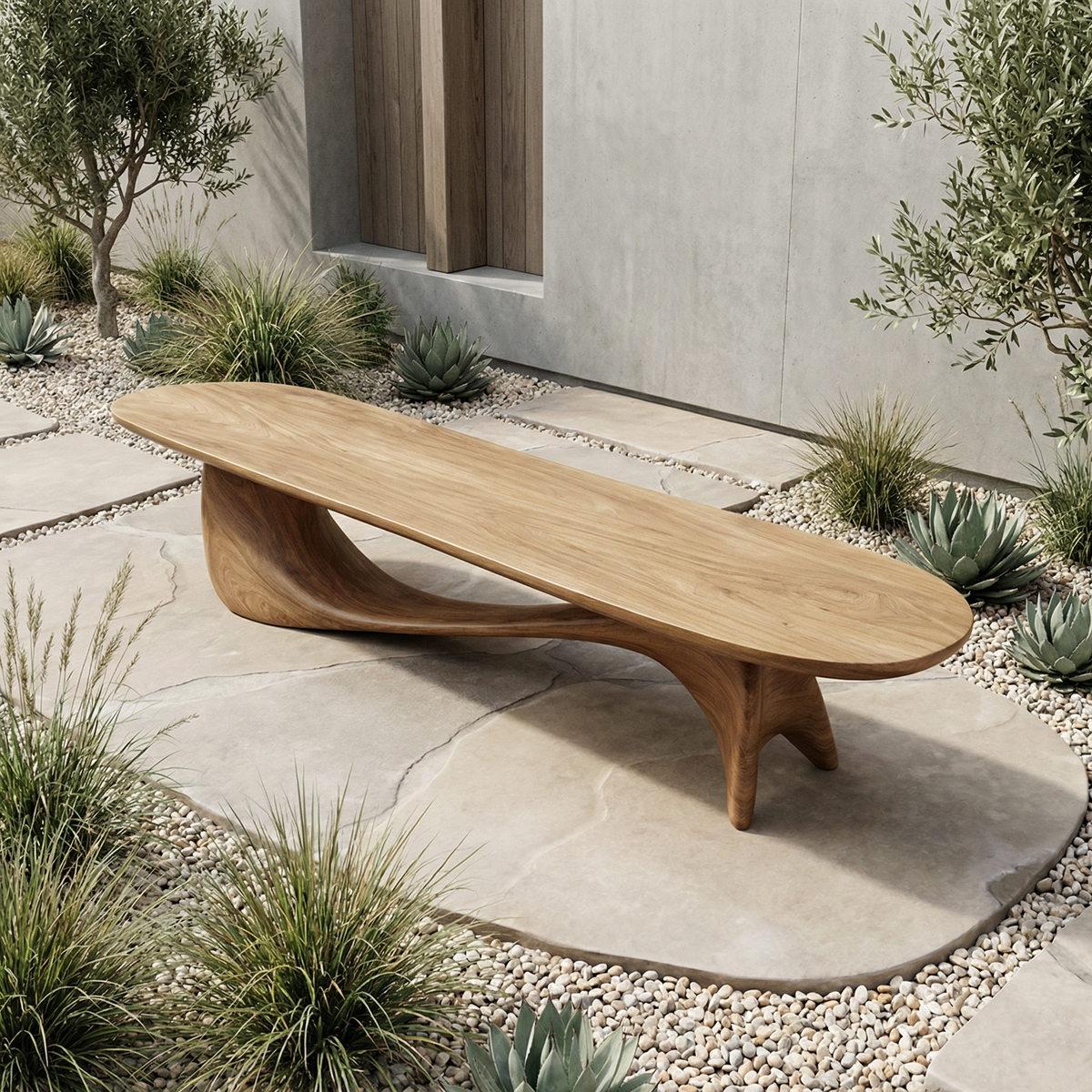 Wave Bench, Curved Solid Wood Sculptural Seat for Entryway