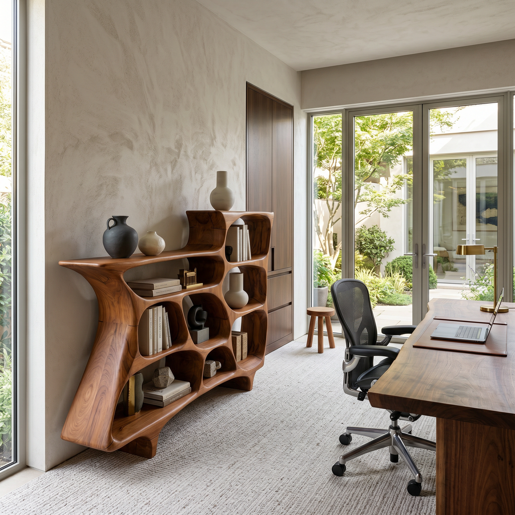 Contemporary Organic Bookshelf With Open Shelves For Living Room Or