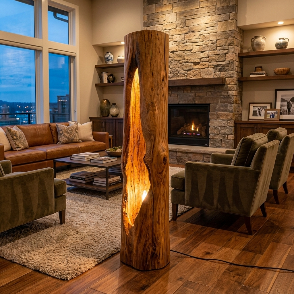 Rustic Wooden Floor Lamp