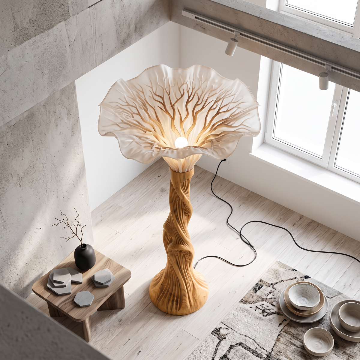 Boho Floor Lamp Blooming Mushroom Shade Reading Nook