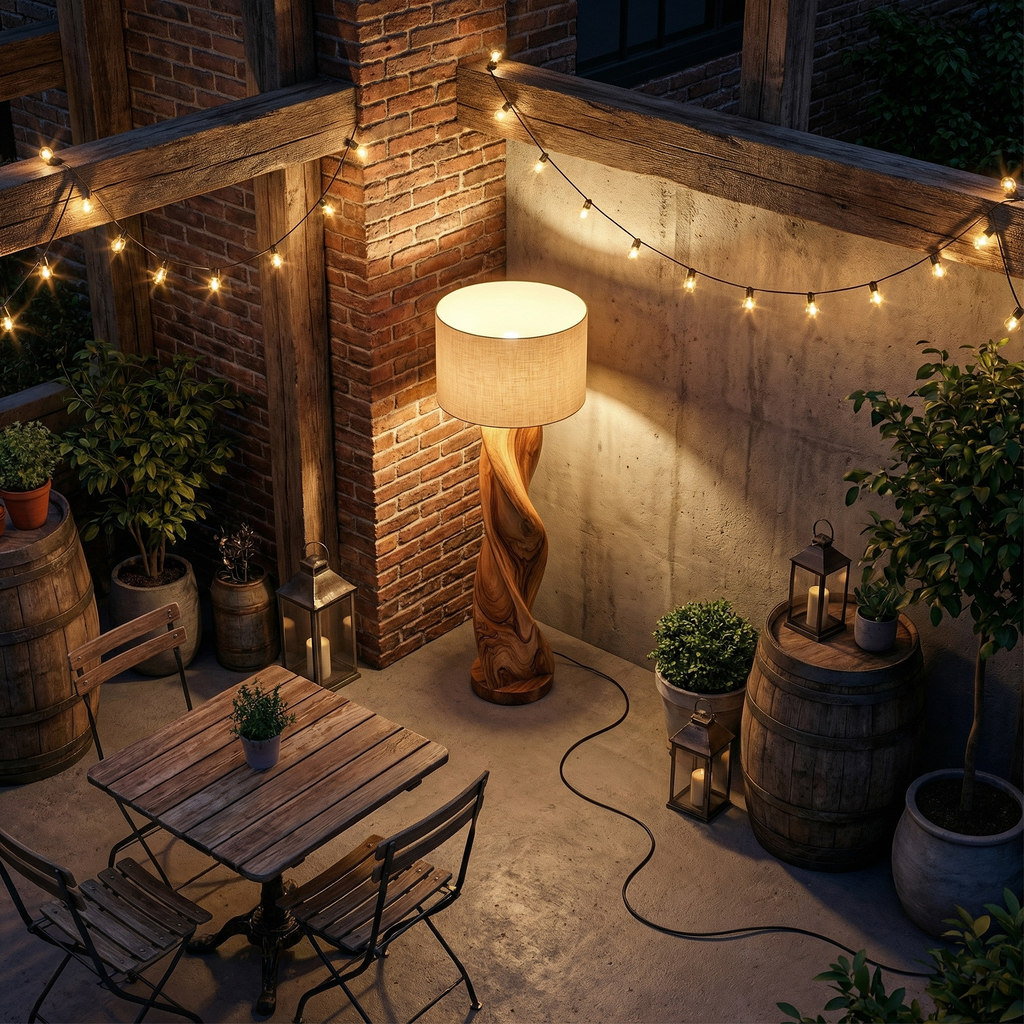 Industrial Sculptural Table Lamp, Modern Wood & Metal Geometric Ambient Nightlight for Entryway Console & Living Room Corner