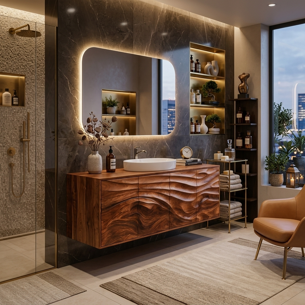 Contemporary Bathroom Vanity With Statement Wave Front For Bathroom