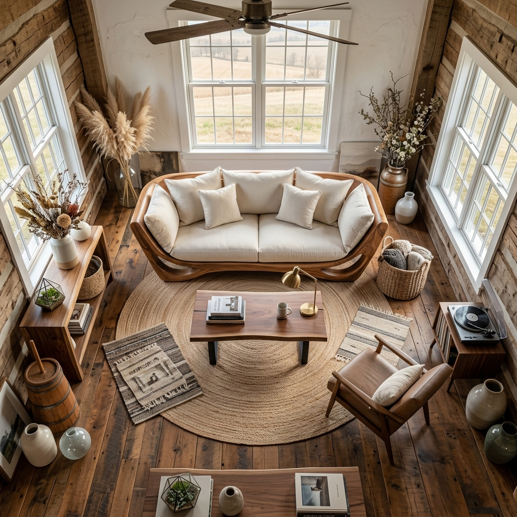 Wood Frame Sofa, Modern Sculptural Solid Wood Couch with Cushions