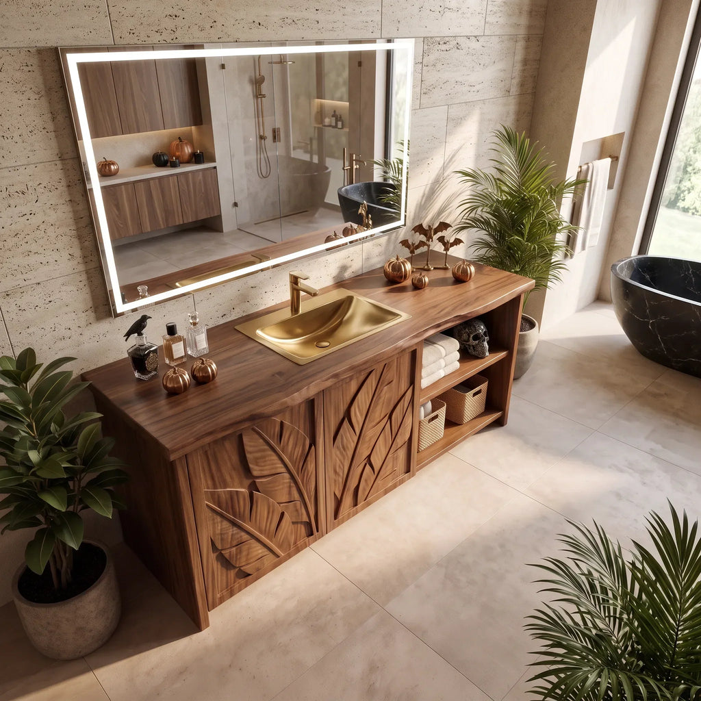 Handcrafted Rustic Pumpkin Bathroom Vanity Wellness Suite