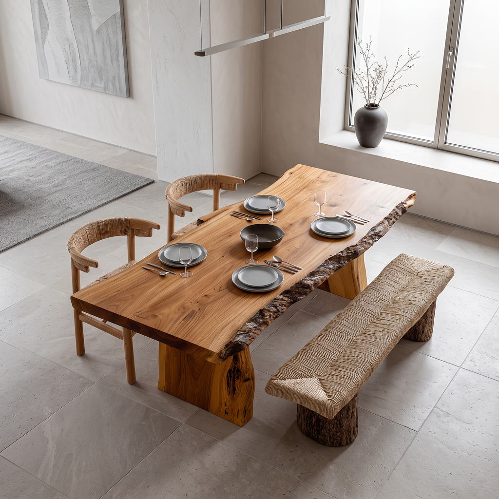 Dining Table Walnut Wood Live Edge Modern Gift