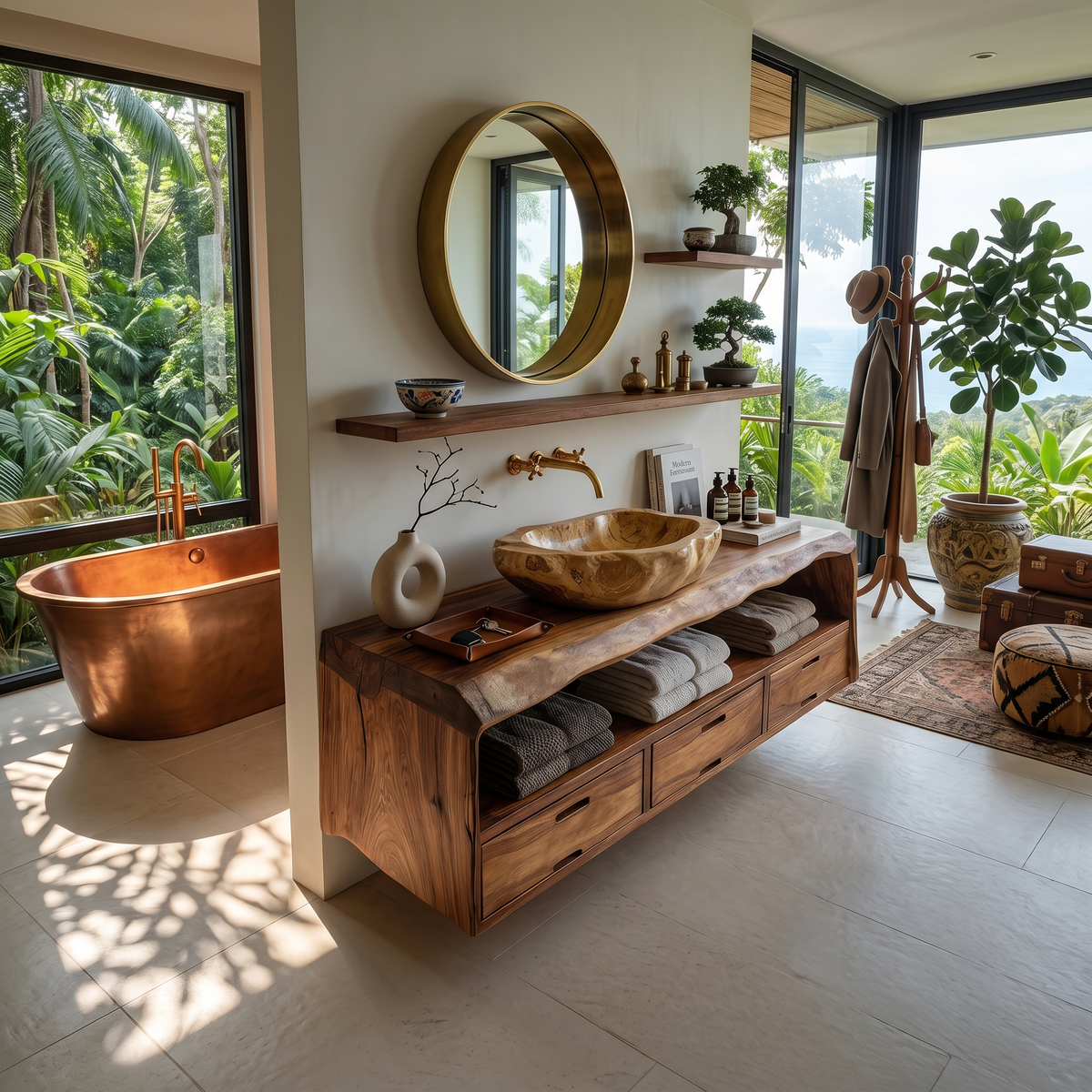 Farmhouse Floating Bathroom Vanity, Solid Natural Wood Wall Mount