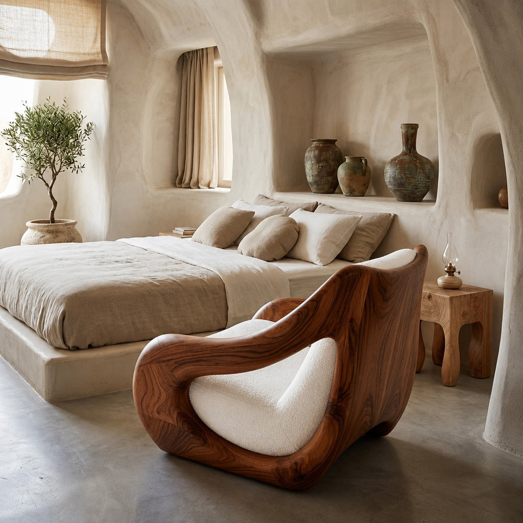 Sculptural Accent Chair, Solid Wood Lounge Armchair for Living Room