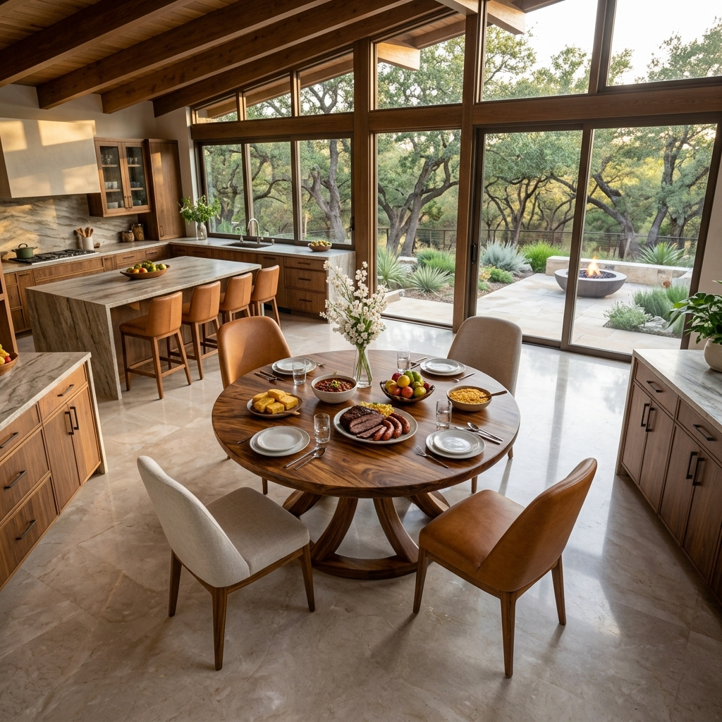Contemporary Round Dining Table With Curved Unique Base For Dining