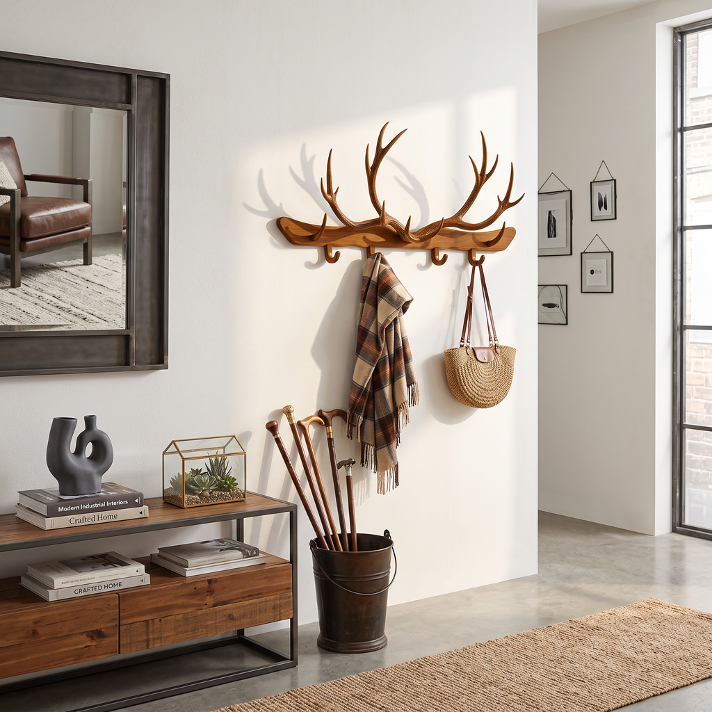 Antler Wall Rack for Entryway, Rustic Branch Coat and Hat Hanger