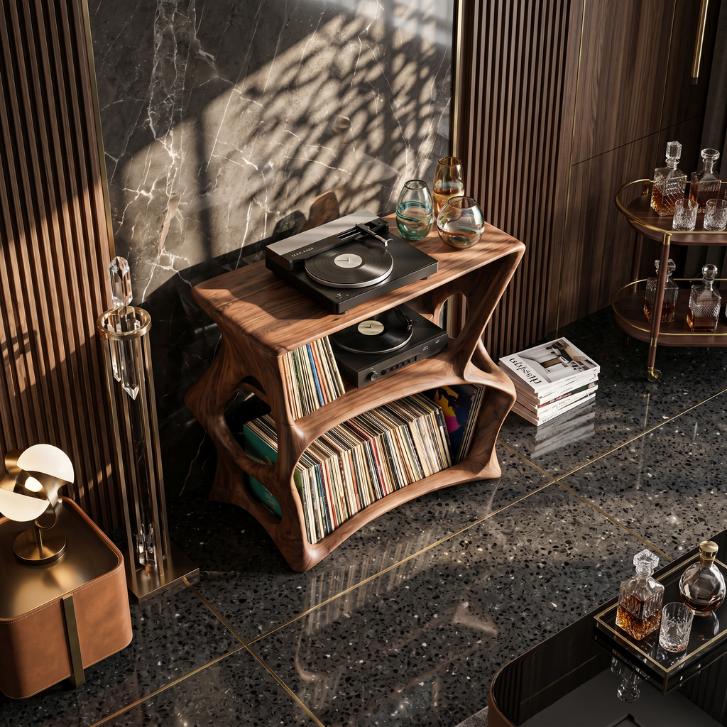 Record Player Stand, Farmhouse Solid Wood Vinyl Storage Console