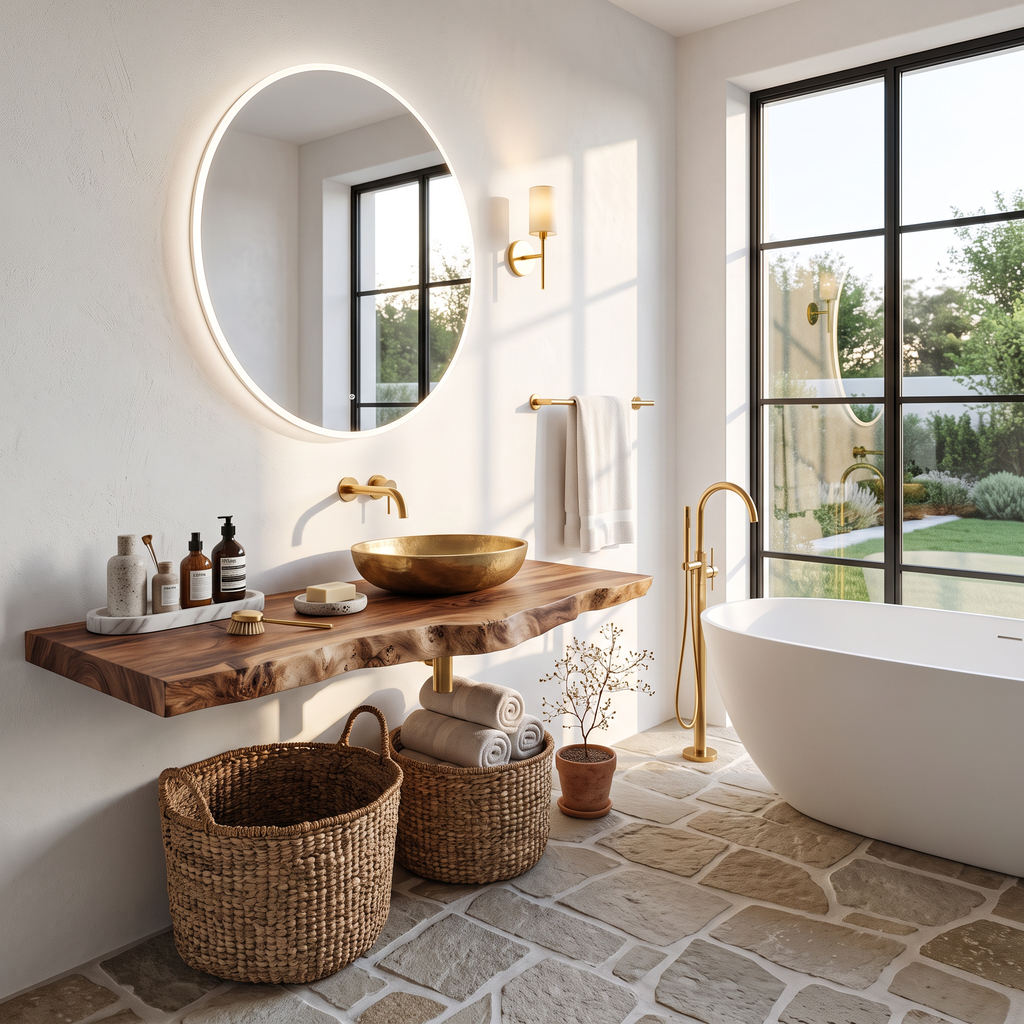 Handcrafted Vanity With Live Edge Look For Bathroom