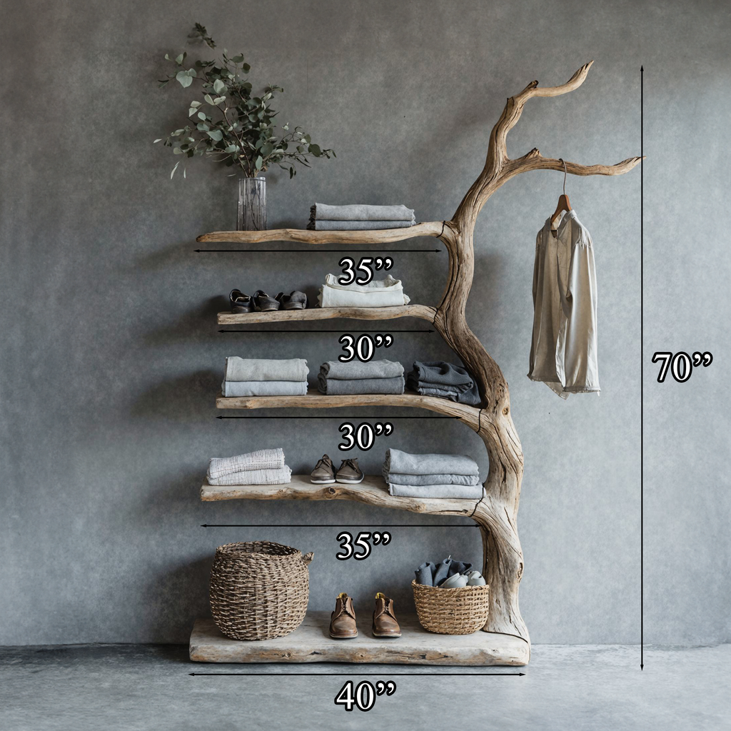 Driftwood Tree Branch Coat Rack With Shelf Shoe Storage