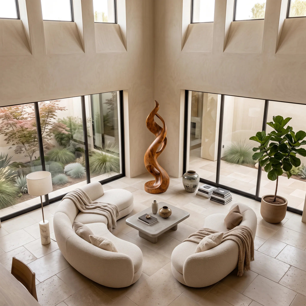 Coastal Abstract Wood Sculpture For Modern Outdoor Patio Decor