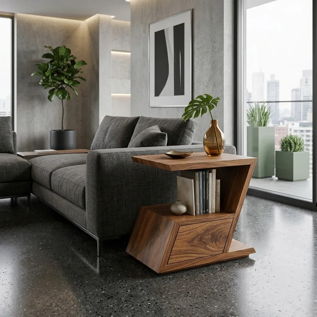 Contemporary Geometric Storage Side Table For Living Room