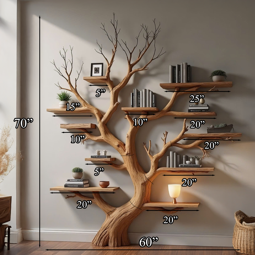 Tree Bookshelf, Wall Mounted Wood Branch Shelf for Living Rooms