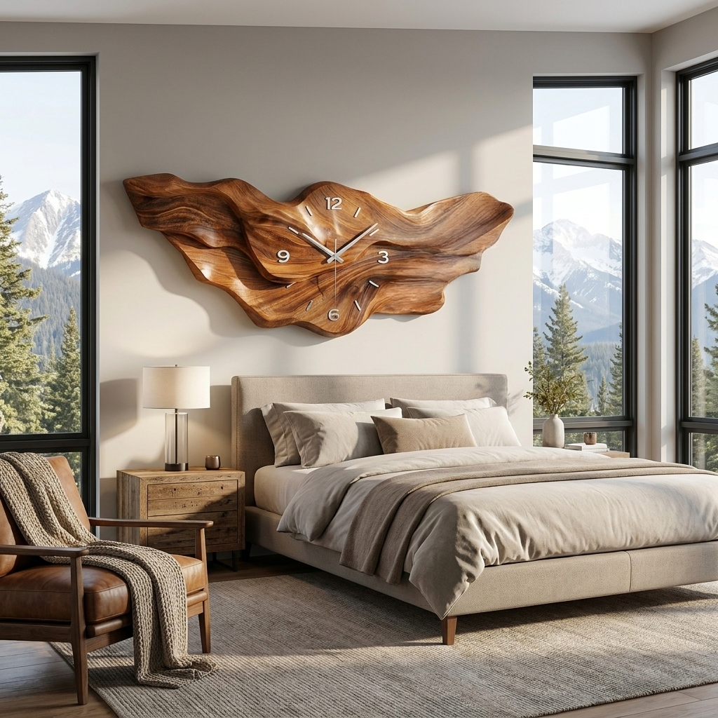 Modern Wooden Wave Wall Clock for Living Room Decor