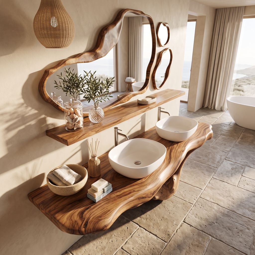 Live Edge Bathroom Vanity Shelf, Wall Mounted Wood Sink Top