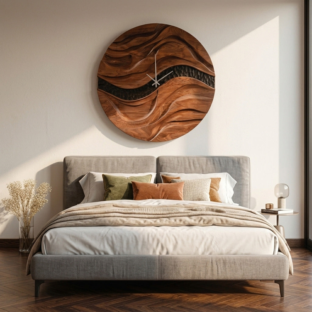 Organic Wooden Wall Clock for Living Room Decor