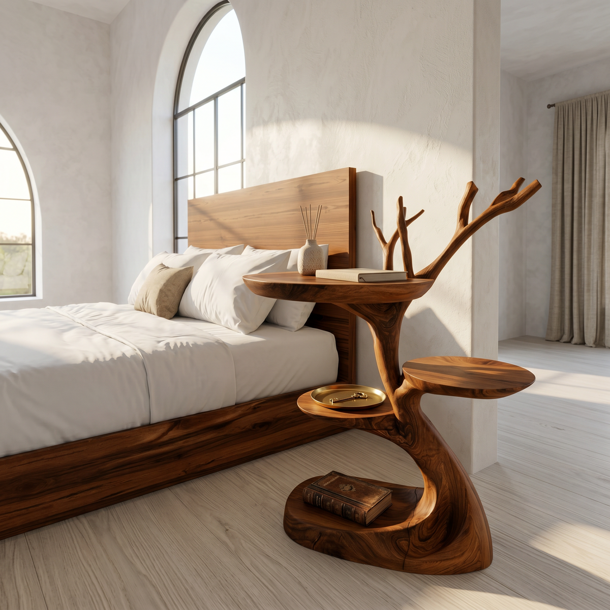 Rustic End Table With Tree Root Design