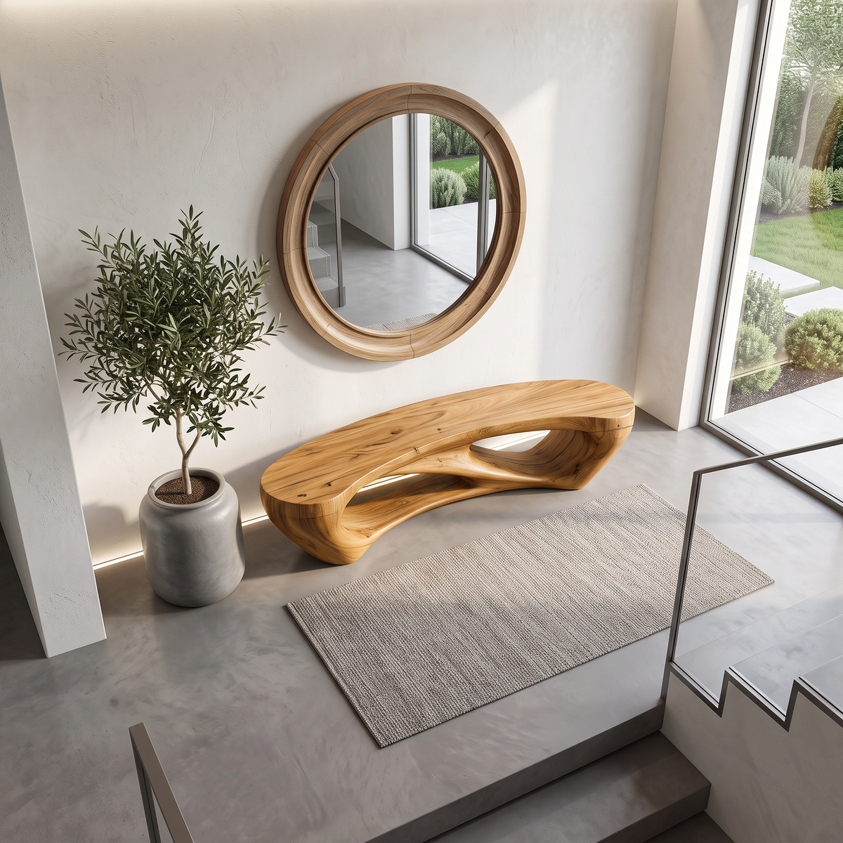 Mid Century Accent Bench With Rounded Arch Base For Bathroom