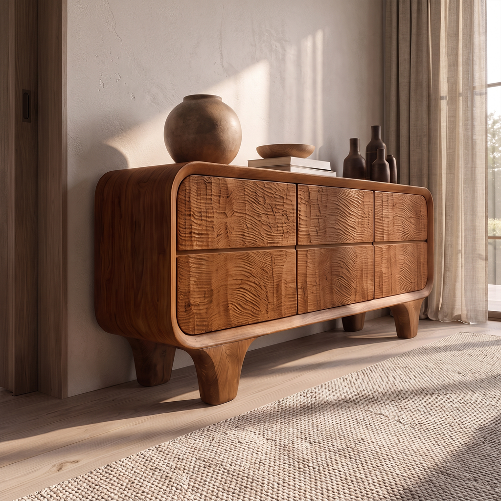 Contemporary Solid Wood Dresser With Smooth Curved Corners For Bedroom