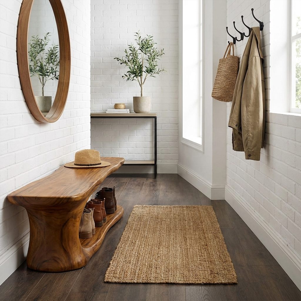 Entryway Shoe Bench, Rustic Live Edge Solid Wood Storage Seat
