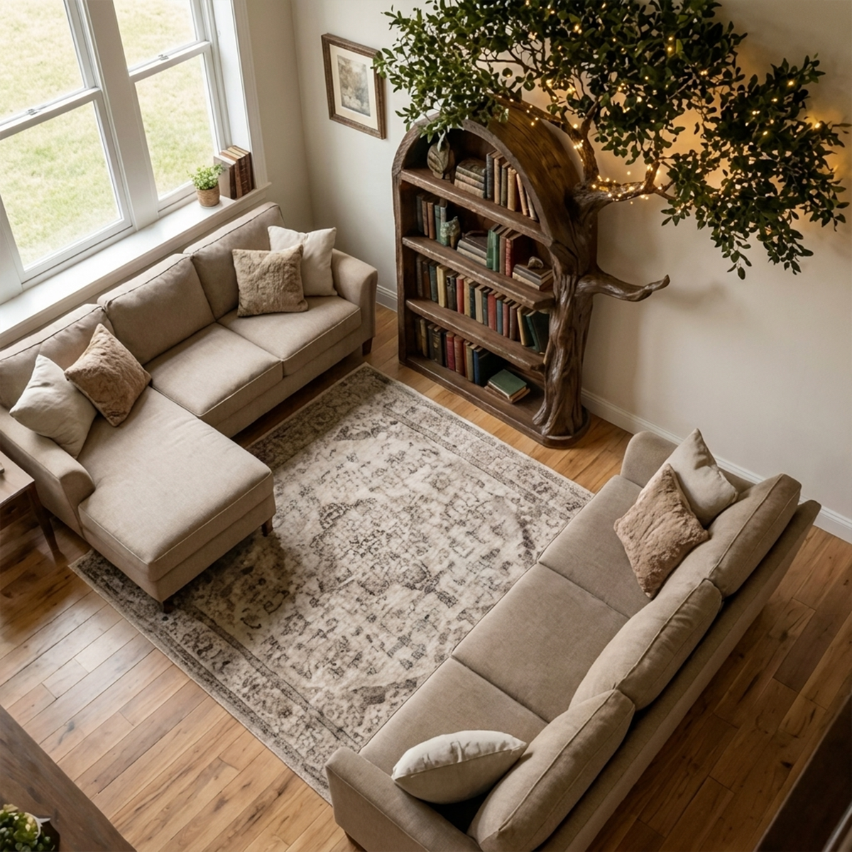 Rustic Tree Bookshelf, Wall Mounted Branch Display for Living Room