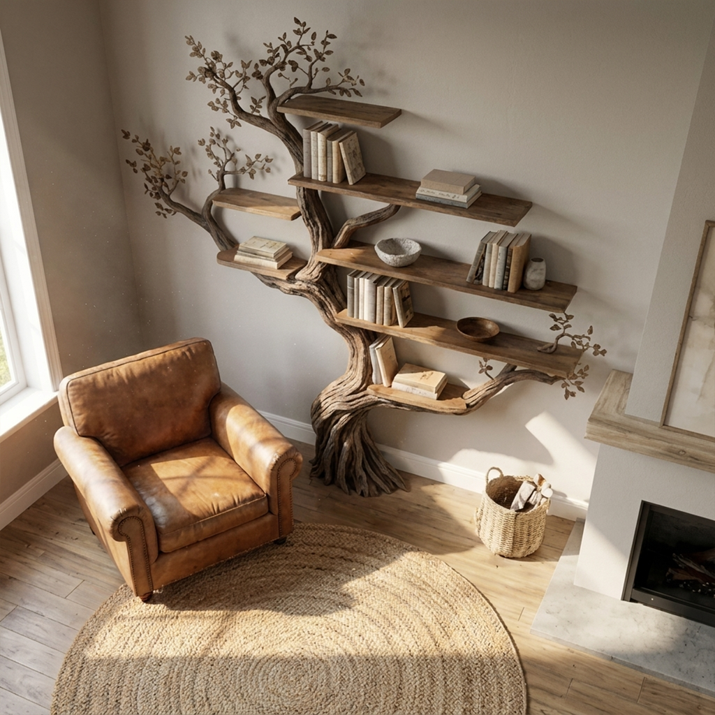 Wall Mounted Tree Bookshelf, Flowing Branch Floating Bookcase