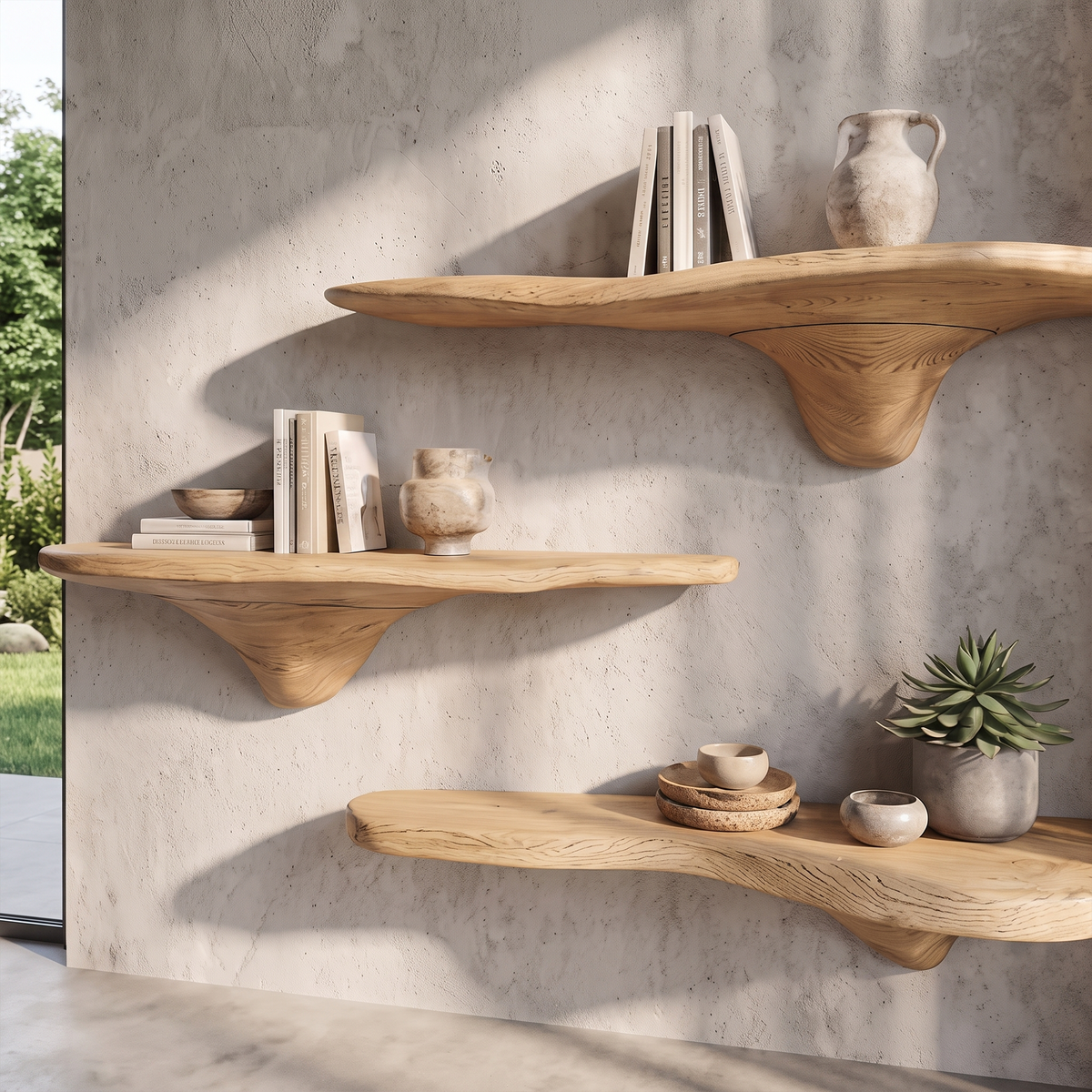 Mushroom Wall Shelf, Rustic Live Edge Tamarind Wood Shelf for Entryway