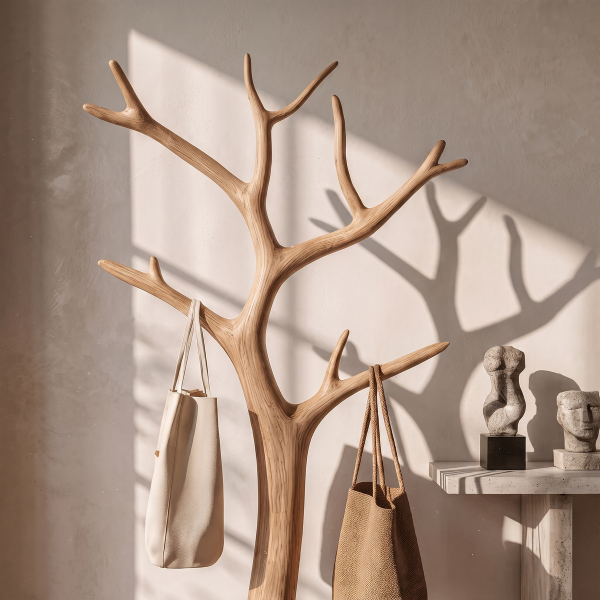 Mid Century Coat Rack, Natural Branch Wood Coat Tree for Bedroom