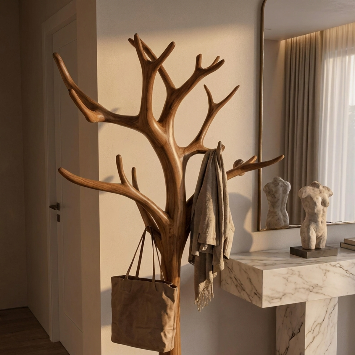 Tree Coat Stand, Rustic Driftwood Branch Coat Rack for Mudroom