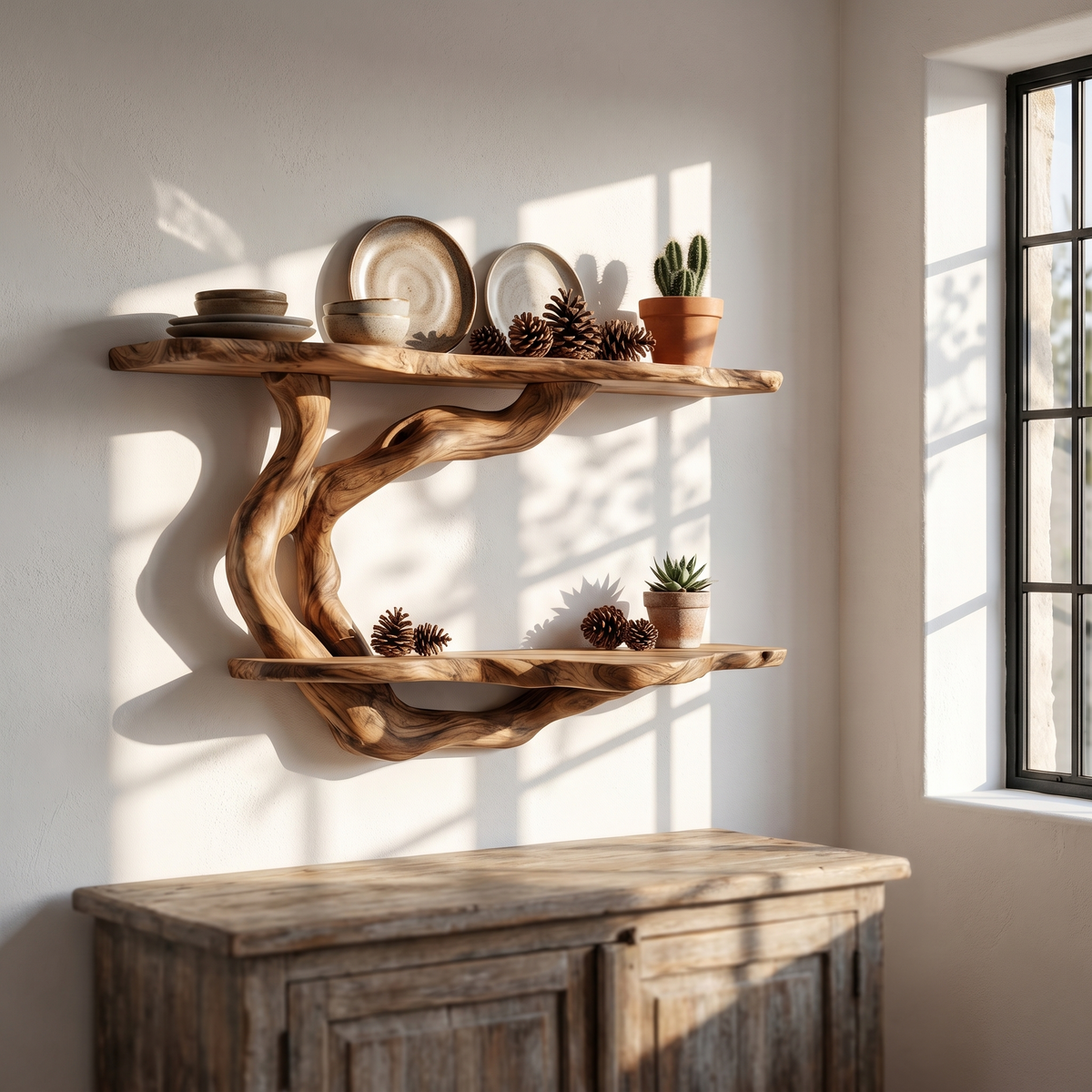 Tree Floating Shelf, Sculptural Wood Wall Shelf for Living Room