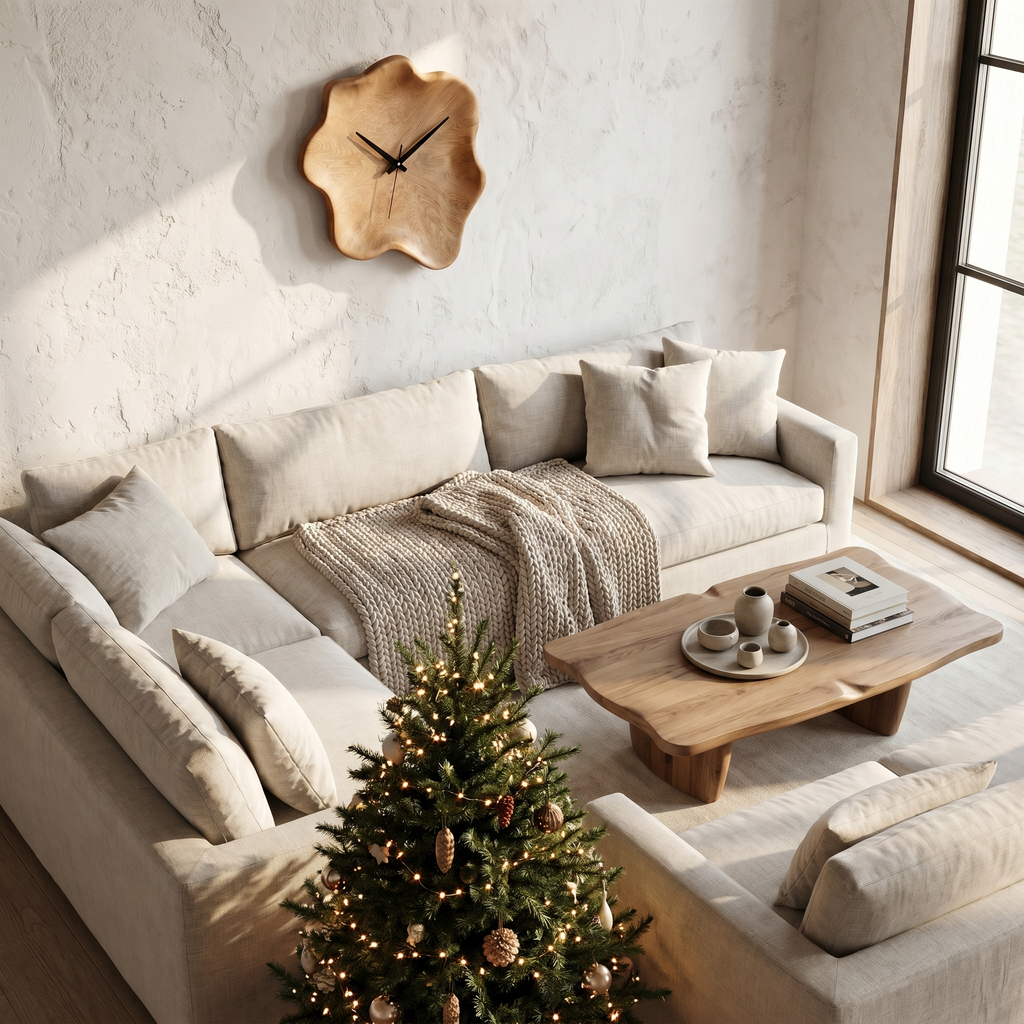 Organic Wooden Wall Clock with Natural Live Edge Design for Living Room and Entryway