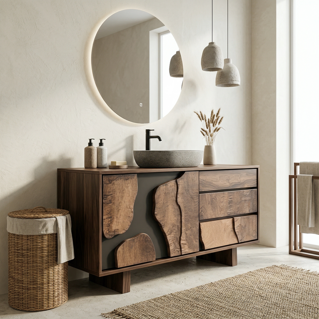Contemporary Bathroom Cabinet Solid Wood Simple Clean Line Design Bathroom And Vanity Area