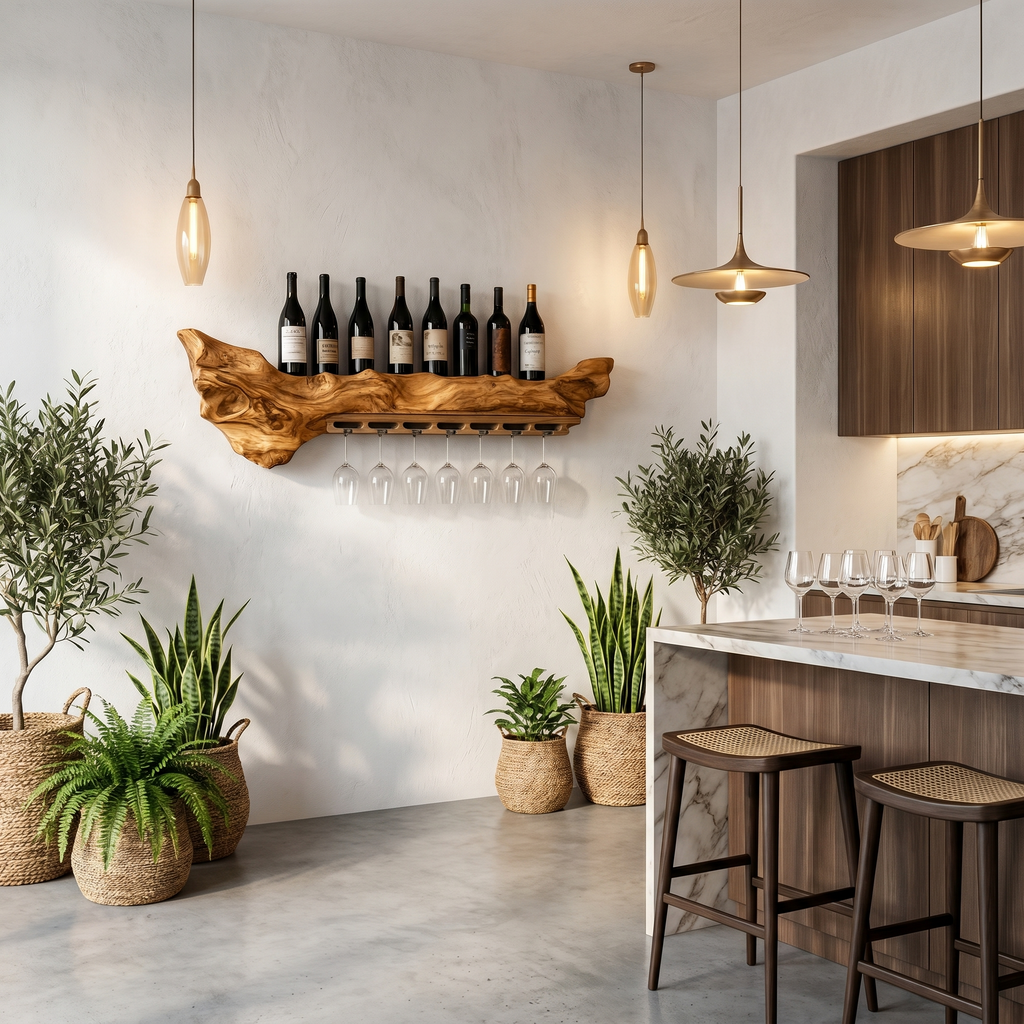 Live Edge Wine Rack, Wall Mounted Bottle and Stemware Holder