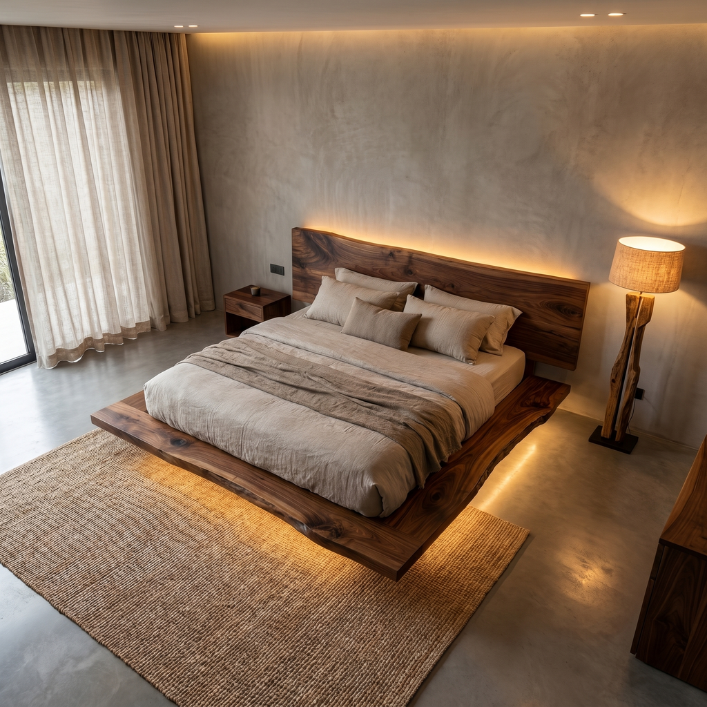 Live Edge Bed Frame, Rustic Solid Wood Platform Bed with Headboard
